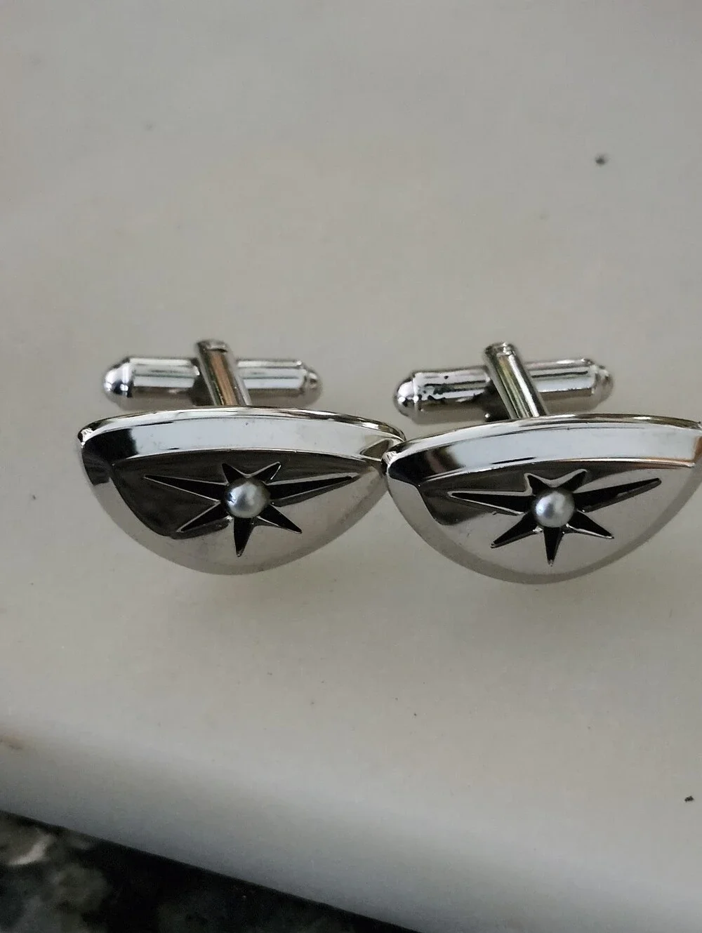 Vtg Mid Century Modern Hickok Silver Tone Cufflinks With Starburst Design
